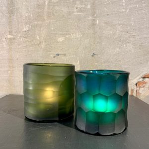 Jasmijnbloembinders - Waxine glaasjes set van 2 Kleur olijf geslepen en honingraat aqua groen