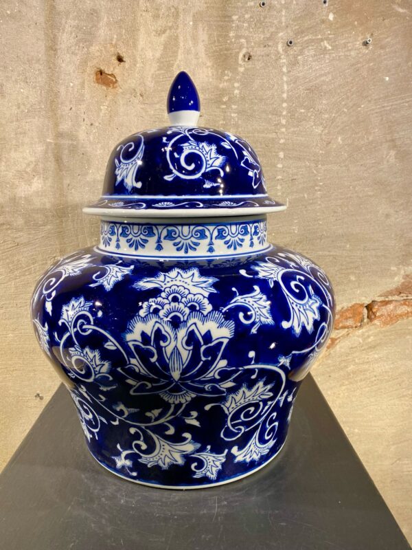 Vaas dekselpot kleuren blauw wit