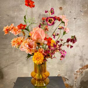 Zijden arrangement kleuren roze zalm oranje