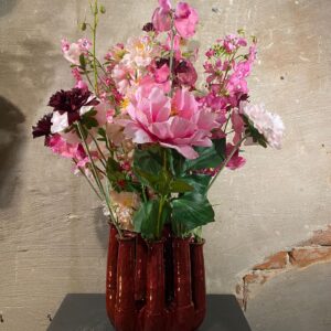Zijden arrangement kleuren roze bordeaux