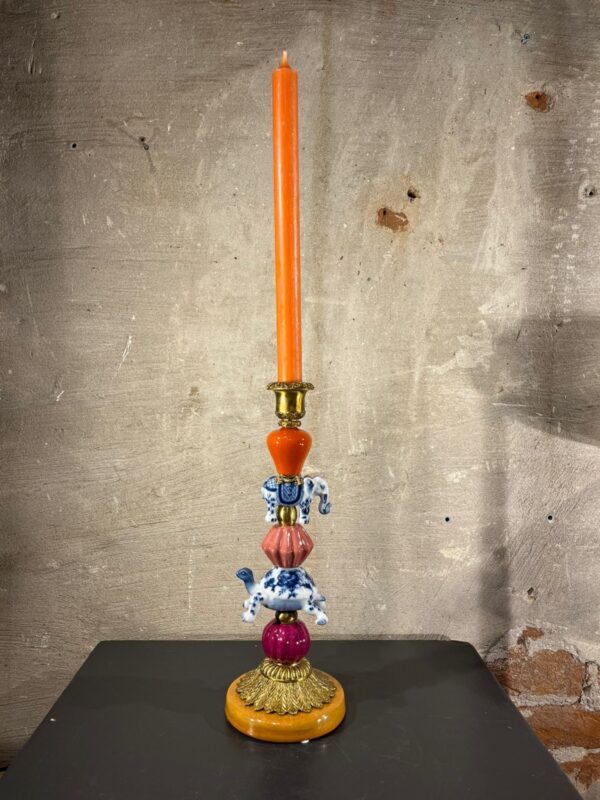 Kandelaar Olifant schildpad porselein met brass