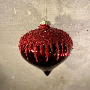 Kerstbal druppel rood met glitters