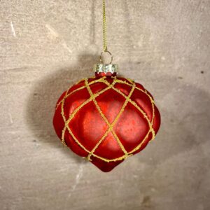 Kerstbal druppel rood met goud