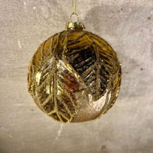 Kerstbal goud met bladeren