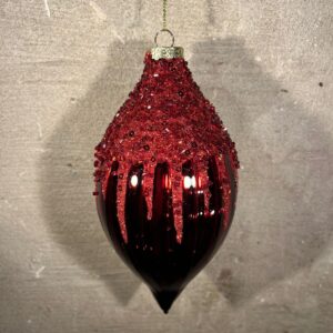 Kerstbal ovaal rood met glitters