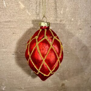 Kerstbal ovaal rood met goud