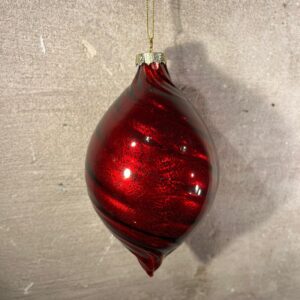 Kerstbal ovaal swirl donker rood