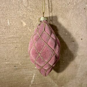 Kerstbal ovaal velvet roze