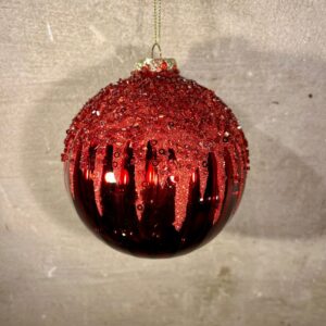 Kerstbal rond rood met glitters