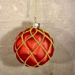 Kerstbal rond rood met goud