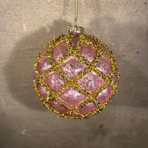 Kerstbal roze met goud