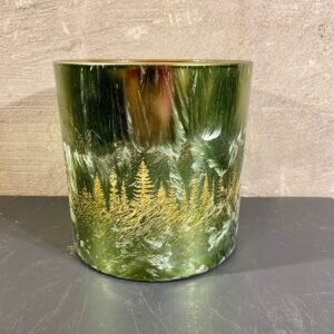 Waxine houder olijfgroene kleur met bomen