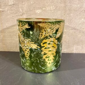 Waxine houder olijfgroene kleur met dennenappels