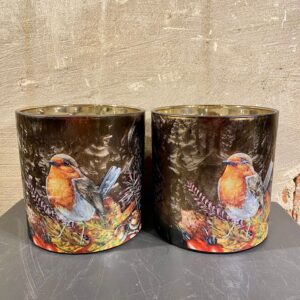 Waxine houders set van 2 met roodborst vogeltje