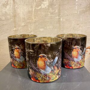 Waxine houders set van 3 met roodborst vogeltje