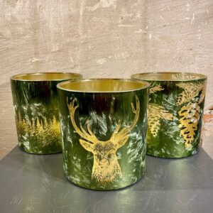 Waxine houders set van 3 mix decoratie olijfgroene kleur