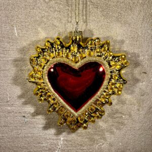 Kerstornament Gouden hart met rood
