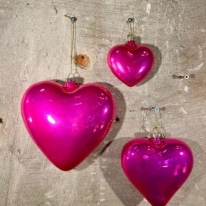 Kerstornament Roze hart set XL L en S