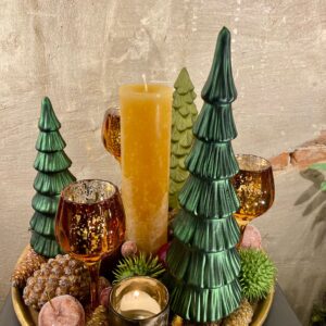 Luxury Platter messing blad met boompjes en vruchten bronze oker groen en goud