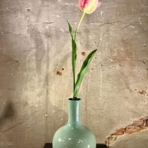 Zijden Pioen tulp open licht roze met groen