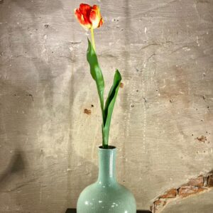 Zijden Pioen tulp open rood met geel