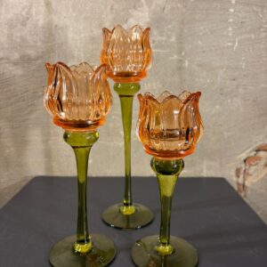 set van drie tulpen waxinehouders peach