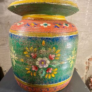 Houten melkpot kleur donker groen met bloemen
