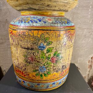Houten melkpot kleur licht geel met blauw