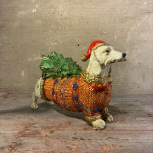 kerst teckel met kerstboom